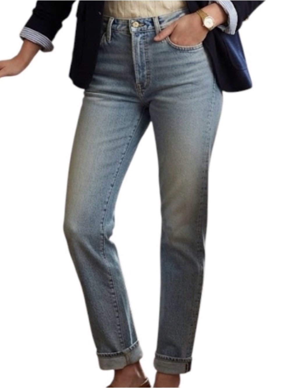 LAUREN RALPH LAUREN Paint Splatter Light Indigo Straight Boyfriend Jeans 4